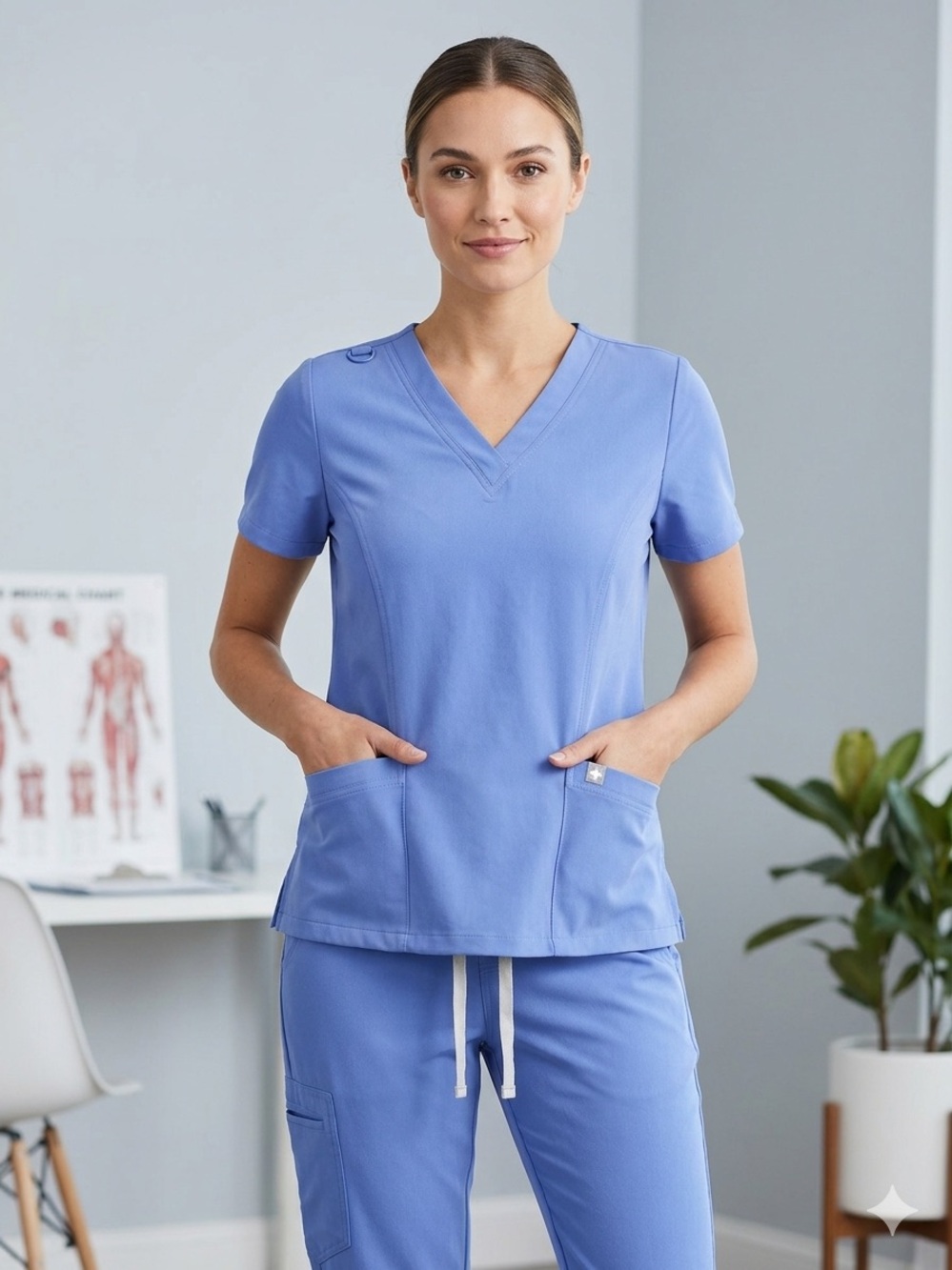 Mini Marilyn Women's V-Neck Medical Scrub Top in Periwinkle